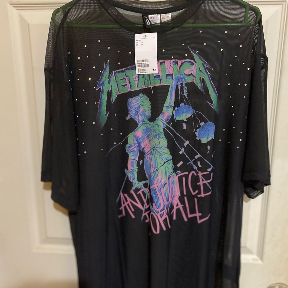 H&M bejeweled Metalica transparent shirt
